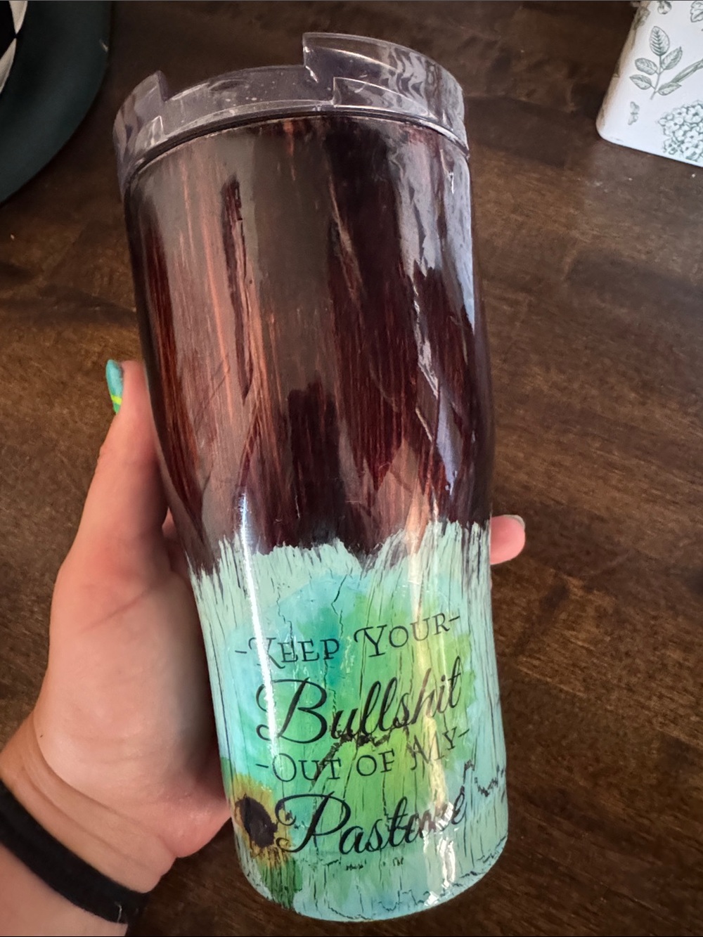 Hand-Painted Ceramic Tumbler - Turquoise & Burgundy